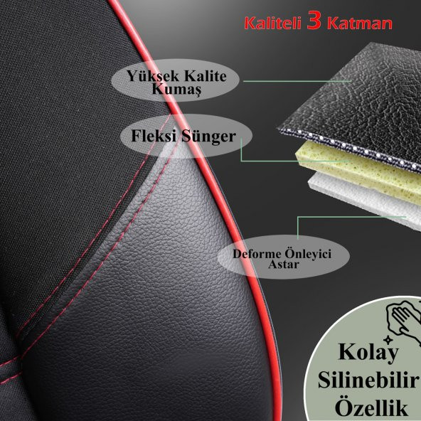 Z&C MAXTECH Peugeot 207 Deri Detaylı Özel Tasarım Oto Koltuk Kılıfı Seti Star - 5
