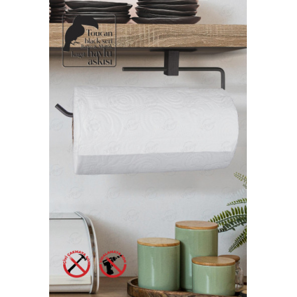 Kağıt Rulo Havluluk, Peçetelik, Yapışkanlı Tasarım, Banyo Askısı / SİYAH - M3 - 3