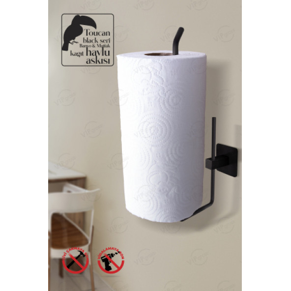 Kağıt Rulo Havluluk, Peçetelik, Yapışkanlı Tasarım, Banyo Askısı / SİYAH - M3 - 4