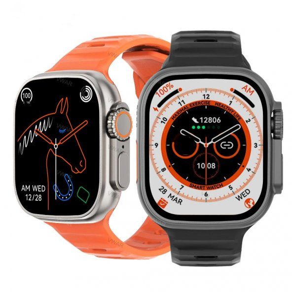 SHAZA Watch 8 Ultra Dt No:1 49MM NFC Tansiyon Oksijen Nabız Ölçer Uyku Takibi İos Android Uyumlu Akıllı Saat Siyah-Turuncu - 4