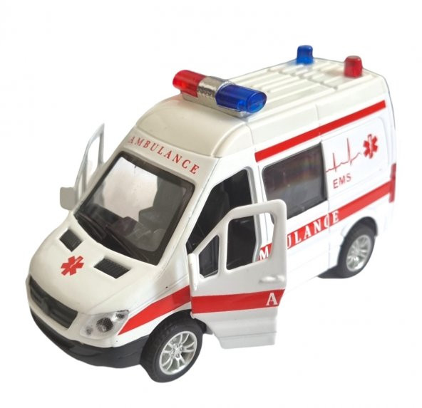 3 adet Metal Çek-Bırak Işıklı Sesli Kapıları Açılır Kapanır Kurtarma Aracı 12cm - 2