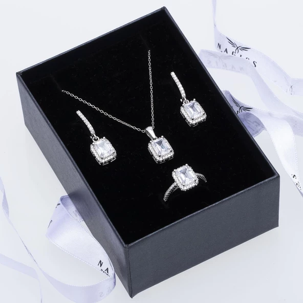 6-8 mm Baget Zirkon Taşlı 925 Ayar Gümüş 3'lü Kadın Set - 5