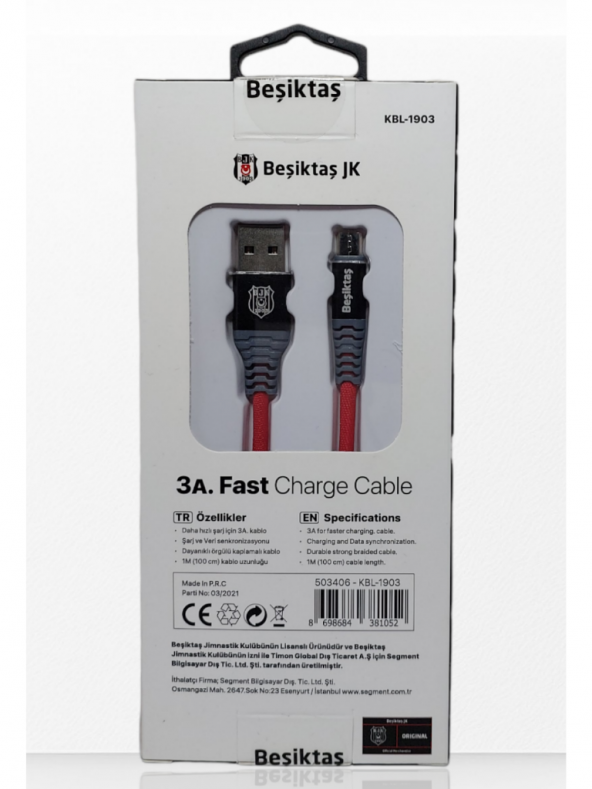 Beşiktaş Lisanslı Micro USB 3A Şarj Kablosu 1 Metre Hızlı Şarj Destekli - 3