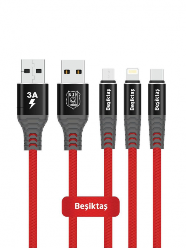 Beşiktaş Lisanslı Micro USB 3A Şarj Kablosu 1 Metre Hızlı Şarj Destekli - 4
