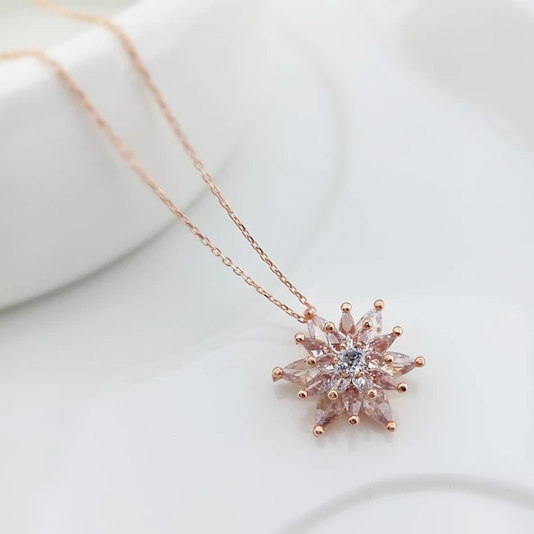 Vaoov 925 Ayar Gümüş Beyaz Taşlı Lotus Kolye - Resim 2