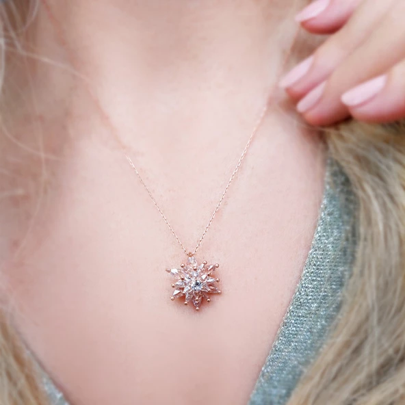 Vaoov 925 Ayar Gümüş Beyaz Taşlı Lotus Kolye - Resim 4