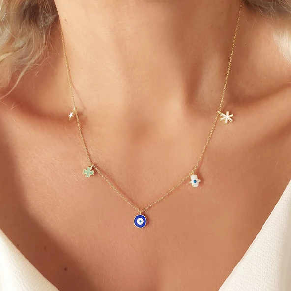 Vaoov 925 Ayar Gümüş Mineli Şans Kolyesi ürün görseli