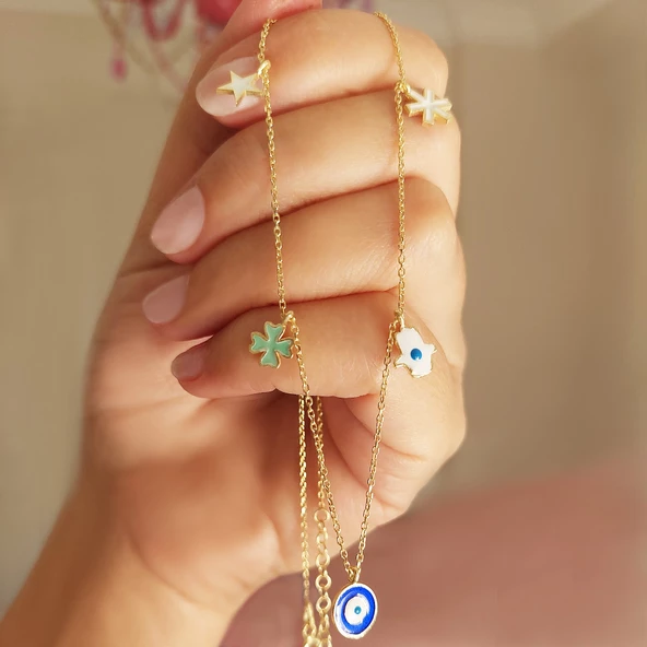 Vaoov 925 Ayar Gümüş Mineli Şans Kolyesi - Resim 2