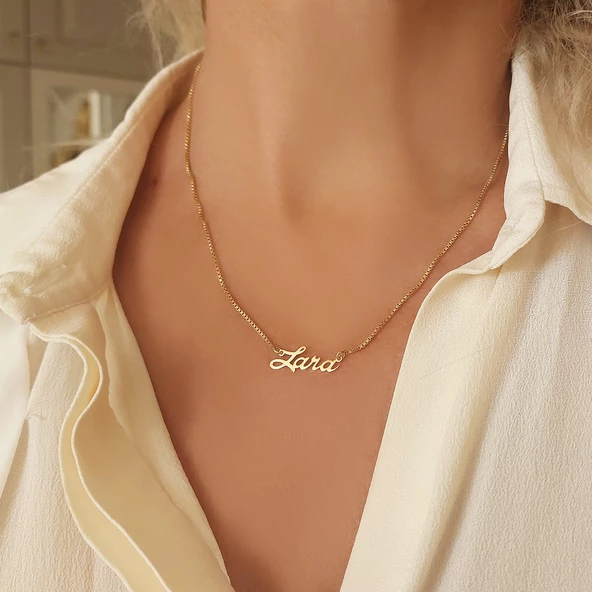 Vaoov Gümüş İsimli Küp Zincir Kolye - Resim 5