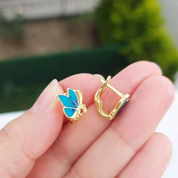 Vaoov 925 Ayar Gümüş Mineli Mavi Çocuk Küpe - Resim 3