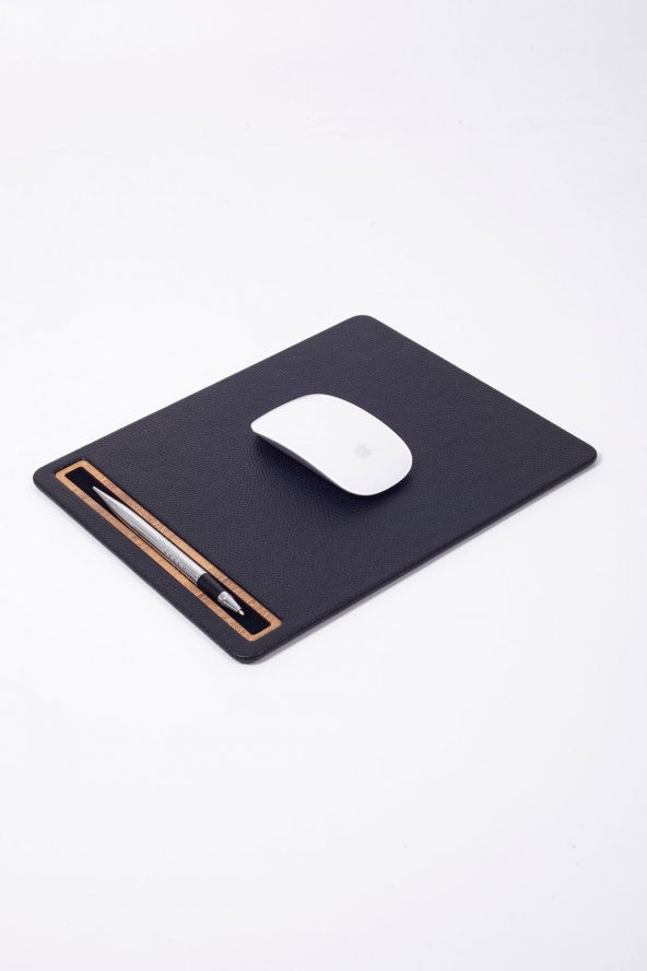 Deri Mousepad Siyah Ahşap Detaylı - 2