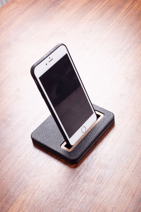 Deri Telefon Tutucu Ahşap Detaylı - 3