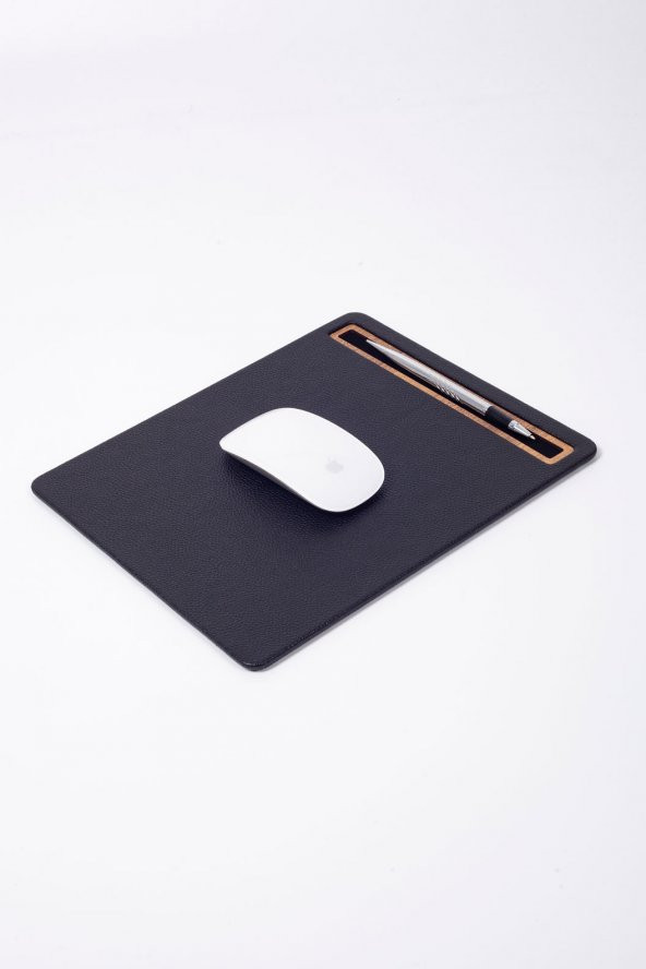 Deri Mousepad Siyah Ahşap Detaylı - 3