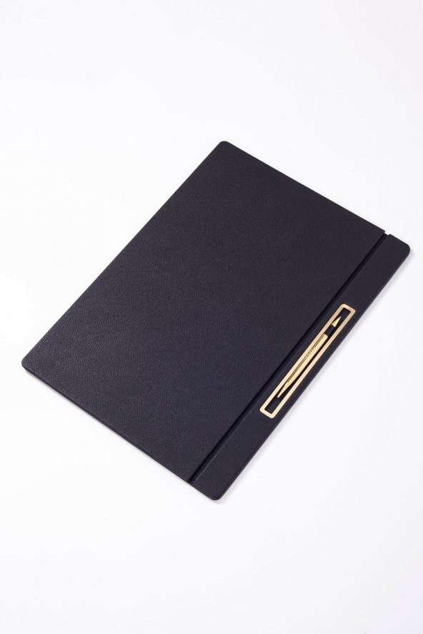 Deri Kapaklı Masa Sümeni Siyah Gold Detaylı 50x35cm - 3