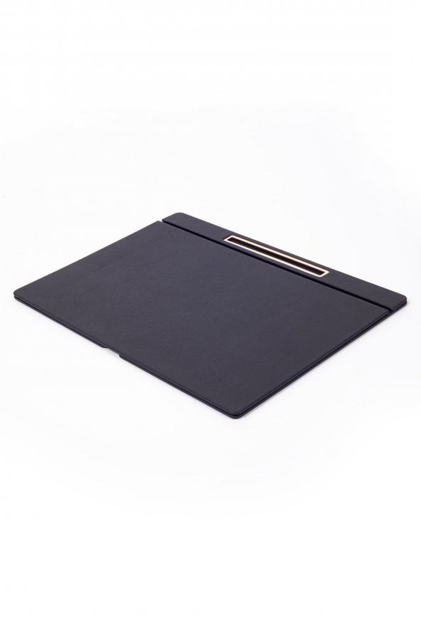 Deri Kapaklı Masa Sümeni Siyah Gold Detaylı 50x35cm - 2