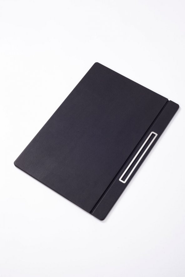 Deri Kapaklı Masa Sümeni Düz Siyah Krom Detaylı 50x35cm - 2