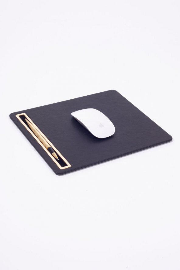 Deri Mousepad Düz Siyah Gold Detaylı - 2