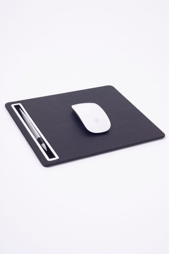 Deri Mousepad Düz Siyah Krom Detaylı - 3