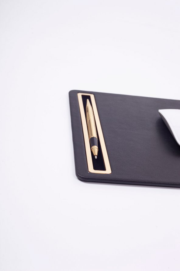 Deri Mousepad Düz Siyah Gold Detaylı - 3