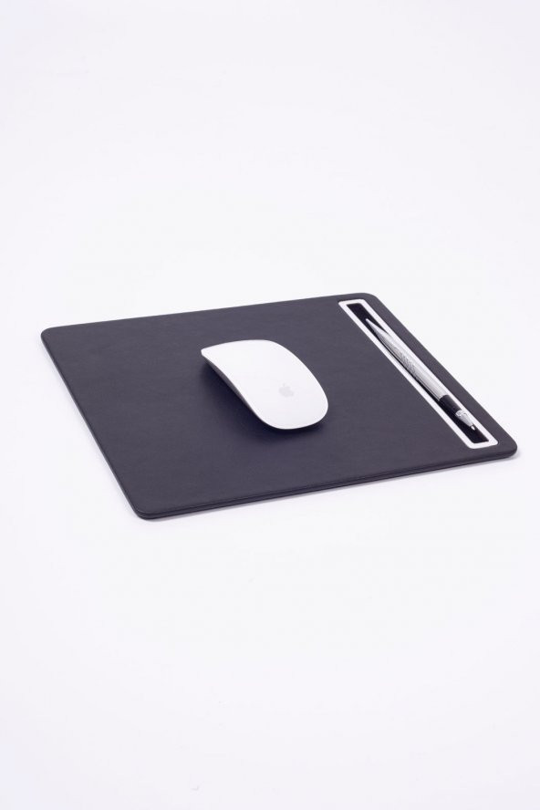 Deri Mousepad Düz Siyah Krom Detaylı - 4