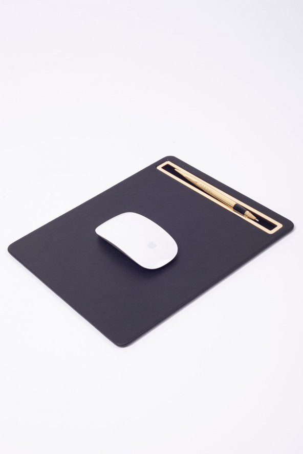 Deri Mousepad Düz Siyah Gold Detaylı - 4