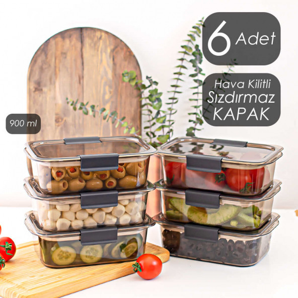 Porsima 6'lı Kuru Gıda Erzak Saklama Kabı - Meyve & Sebze Saklama Kabı Seti - Kapaklı Beslenme Kabı 900mlx6