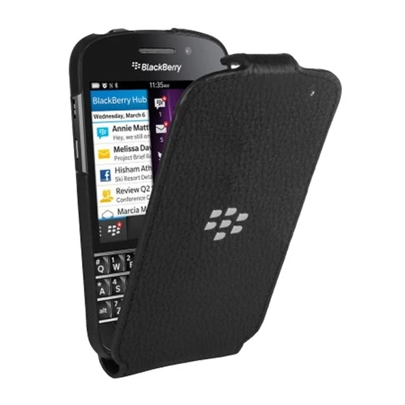 BlackBerry Q10 leather flip shell kılıf Siyah NFC ORJİNAL GENPA