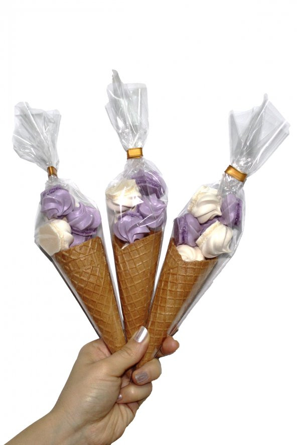 Süt Çocuk Kornet Külah Beze 24 Adet MOR - BEYAZ - 2