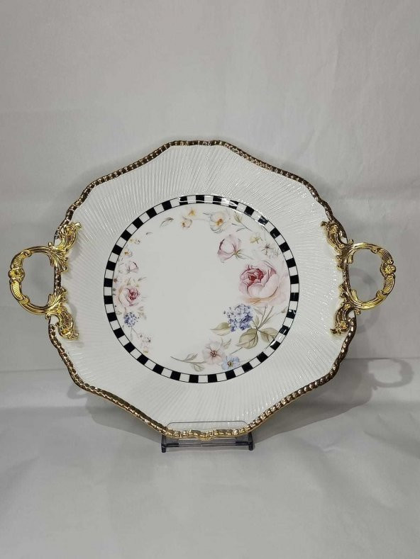 Canba Altıgen Damalı Pembe Güllü Servis 41x36x14 cm - 1