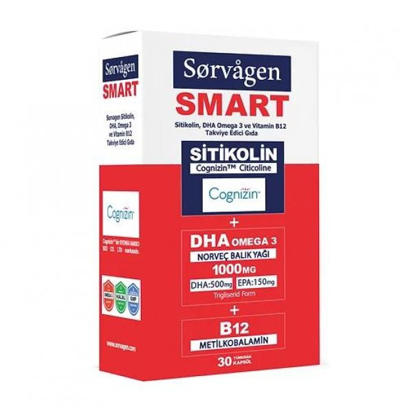 Sorvagen Smart Sitikolin DHA Omega 3 ve B12 30 Kapsül