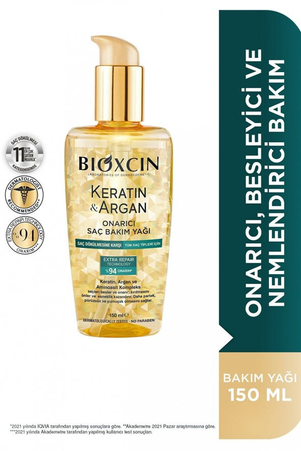 Bioxcin Keratin Argan Onarıcı Saç Bakım Yağı 150 ml