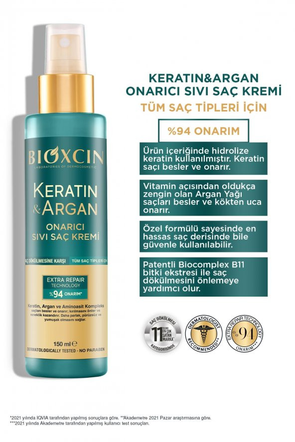 Bioxcin Keratin & Argan Onarıcı Sıvı Saç Bakım Kremi 150 ml - 2