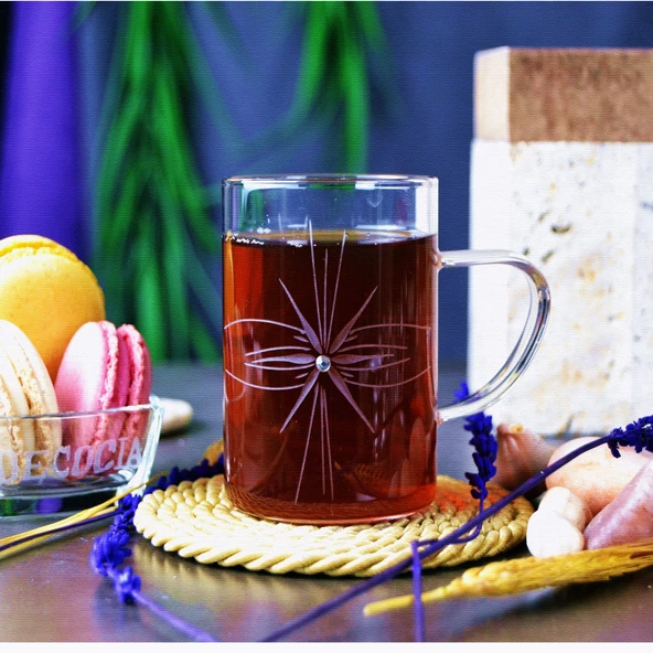 DECOCIA K50 BOROSİLİKAT 6LI İNCE CAM KUPA 200CC MİRA DESENLİ - Resim 2