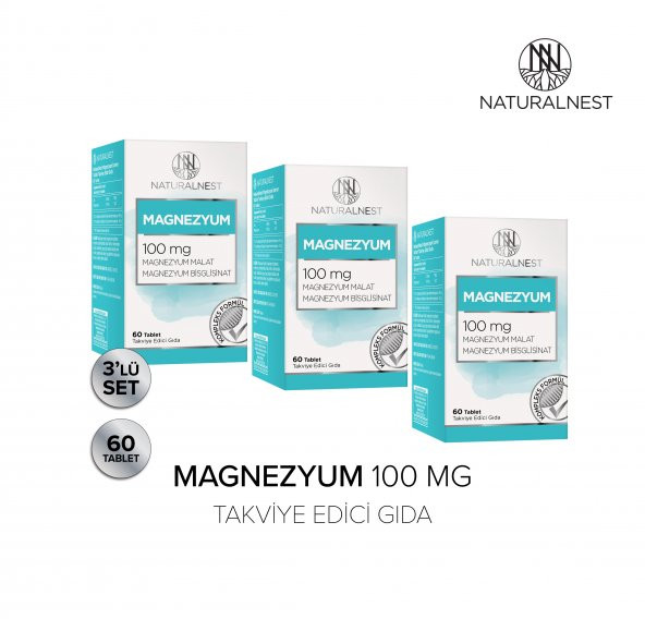 Naturalnest Magnezyum Malat Bisglisinat Içeren Takviye Edici Gıda 60 Tablet 3 Kutu
