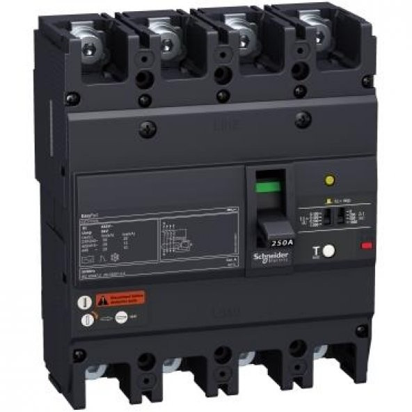 Schneider EZCV250H4160, 160 Amper, 36 kA, 4 Kutuplu, Kaçak Akım Korumalı Kompakt Şalter, EZCV250H, TM160D Korumalı