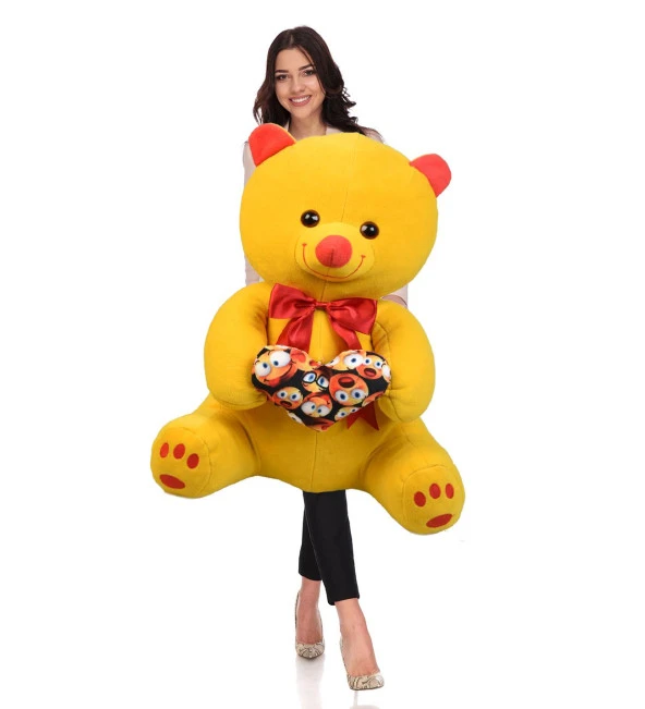 Emoji Temalı Kalpli  Fiyonklu Sarı Ayıcık 70-80 cm -  100 Yerli - 4