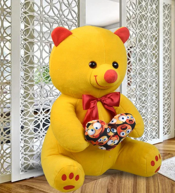Emoji Temalı Kalpli  Fiyonklu Sarı Ayıcık 70-80 cm -  100 Yerli - 5