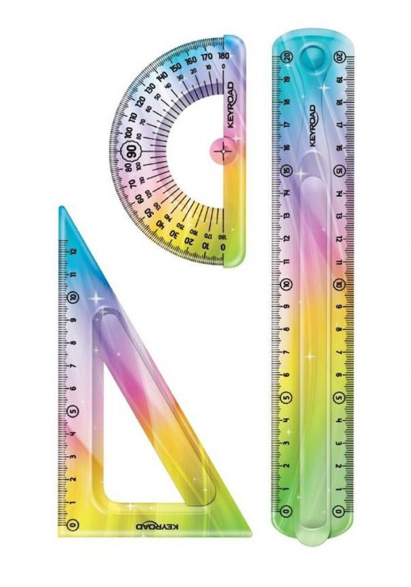 Cetvel Takımı Kırılmaz Esnek Silikonlu Kırılmaz 3Lü Gökkuşağı 20 Cm 1 Paket Cetvel Seti - 2