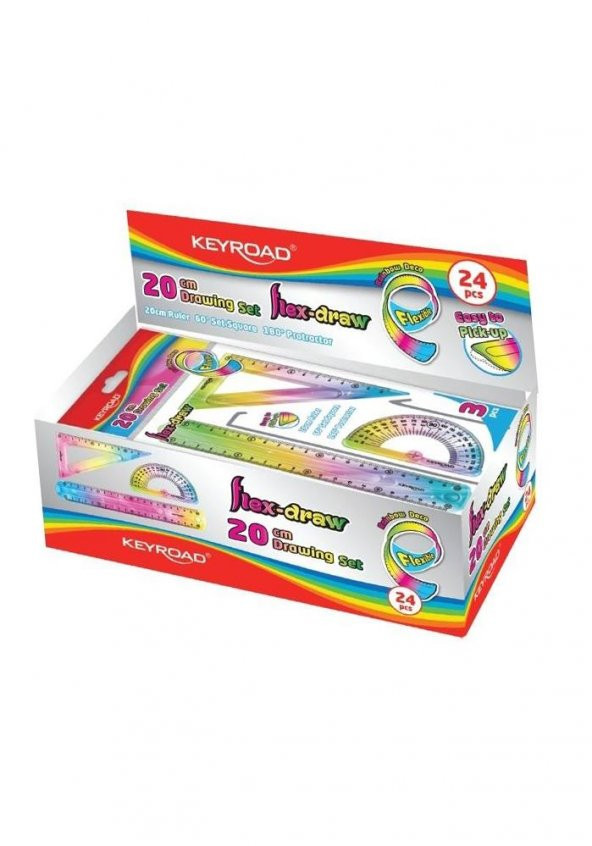 Cetvel Takımı Kırılmaz Esnek Silikonlu Kırılmaz 3Lü Gökkuşağı 20 Cm 1 Paket Cetvel Seti - 3