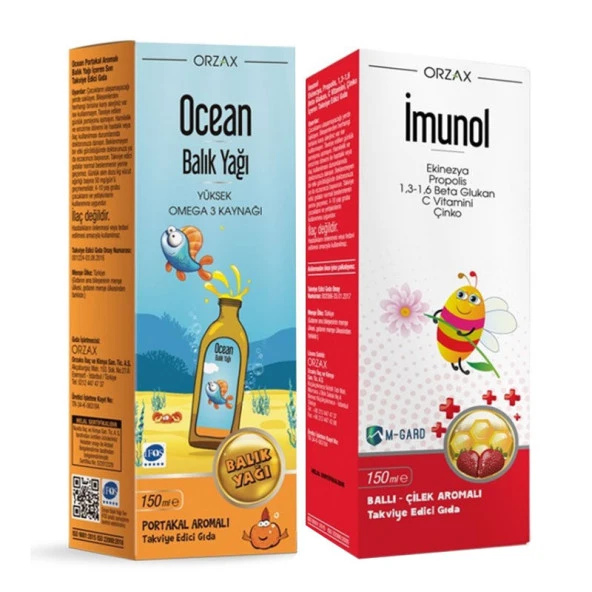 Ocean Balık Yağı Portakal Aromalı 150 ml + Imunol Şurup 150 ml - %50 İndirimli Kofre