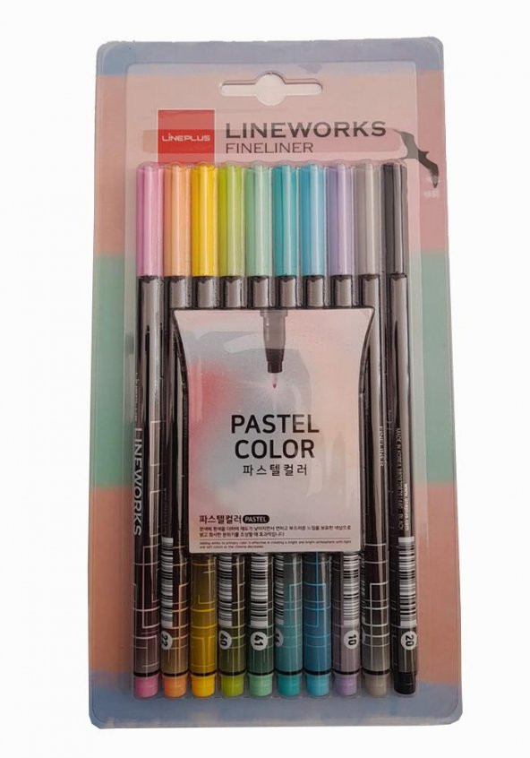 Lineworks Fineliner Pastel 10 Renk Kalem Seti 0.5mm 1 Paket 10 Renk Keçe Uçlu Kalem