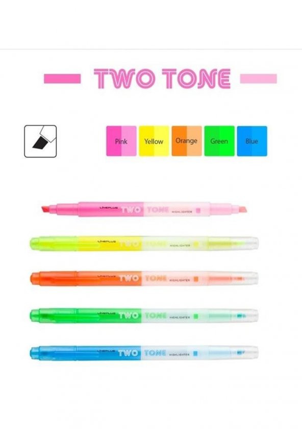 Fosforlu Kalem 5 Renk Şeffaf Two Tone 1 Paket İşaret Kalemi 5 li Sarı Pembe Turuncu Yeşil Mavi - 2