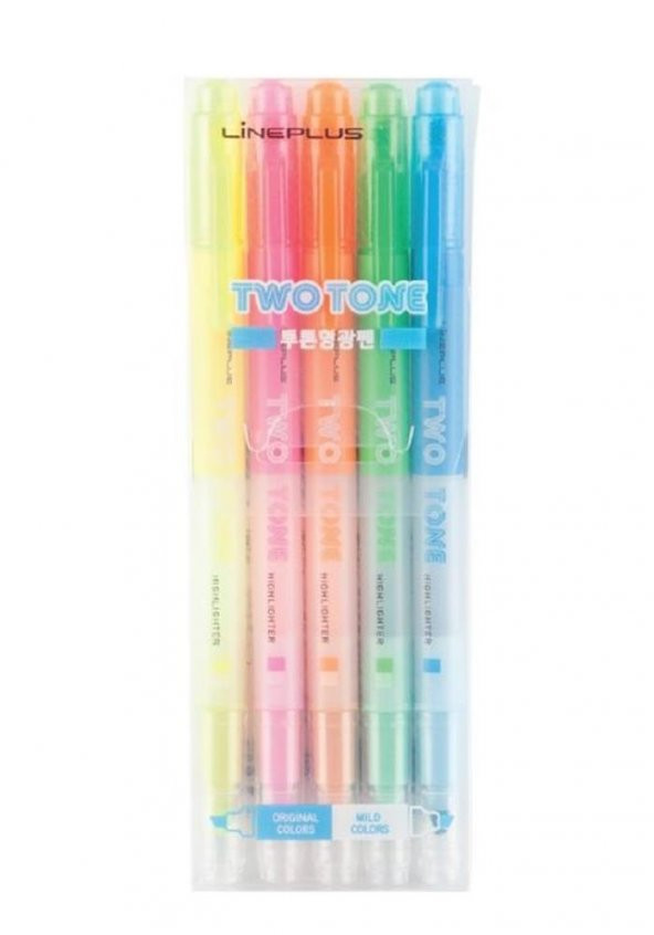 Fosforlu Kalem 5 Renk Şeffaf Two Tone 1 Paket İşaret Kalemi 5 li Sarı Pembe Turuncu Yeşil Mavi - 3