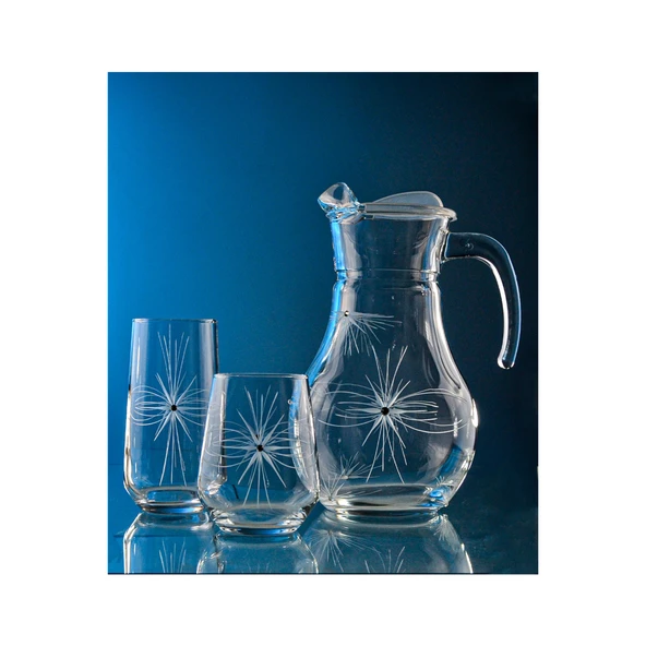 Decocia Kazaan 13 Parça 6 Kişilik  Su ve Meşrubat Kesme Bardak Seti Mira Desenli - Resim 2