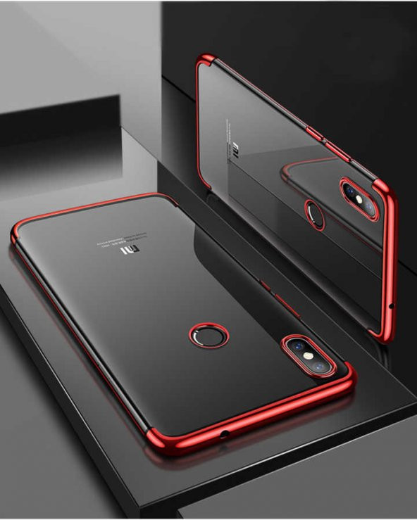 Xiaomi Redmi S2 Kılıf Dört Köşeli Lazer Silikon Kapak - Kırmızı