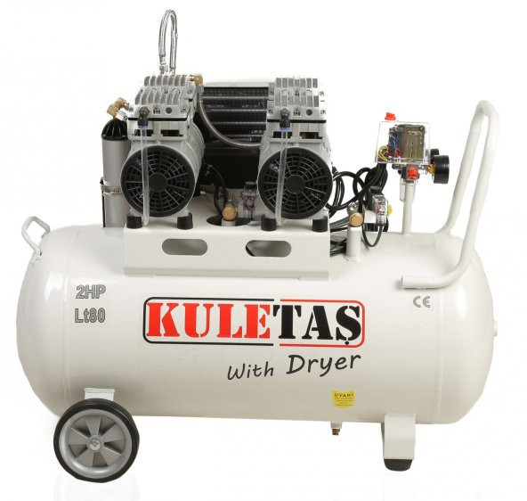 Kuletaş 2 Hp 8 Bar 80 LT Kurutuculu Sessiz Yağsız Dişçi Kompresörü