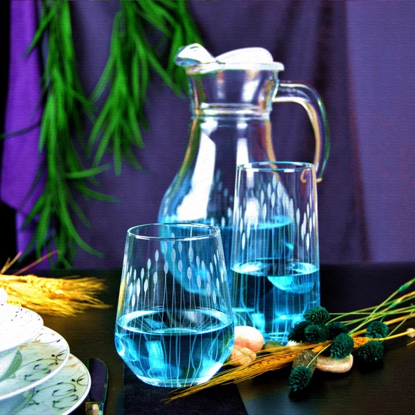 Decocia Kazaan 25 Parça  12 Kişilik Su ve Meşrubat Kesme Bardak Seti Vega Desenli - Resim 2