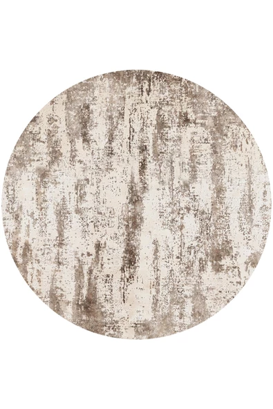 Soyut Desen Pamuk Taban Yıkanabilir Dijital Baskılı Yuvarlak Halı  KAHVE 120X120
