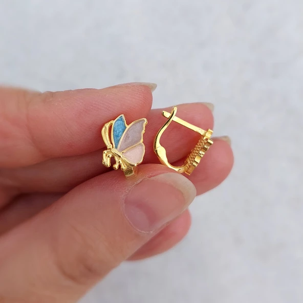 Vaoov 925 Ayar Gümüş Mineli Pembe Çocuk Küpe - Resim 2