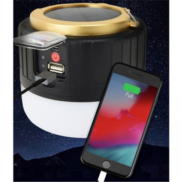 G-300W Kamp Lambası Solar Güneş Enerjili Ampül 26SMD LED Şarjlı El Feneri Powerbank D18 - 2